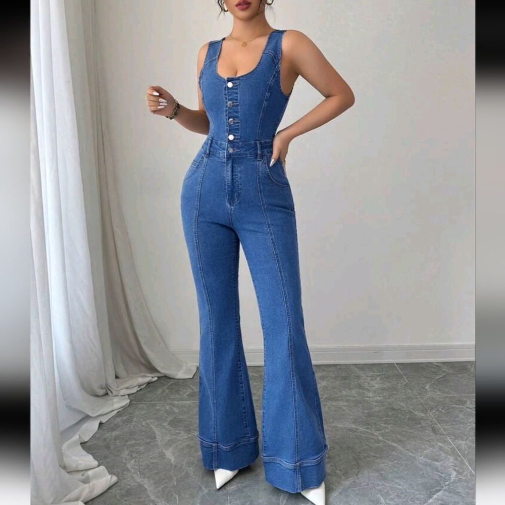 Women's Fashionable Casual Versatile Denim Jumpsuit And Bib Pants - Picture 4 of 4